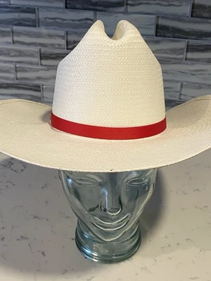 Resistol (?) Chapéu de cowboy autoconformado tamanho G palha natural EUA faixa vermelha - Imagem 1 de 4