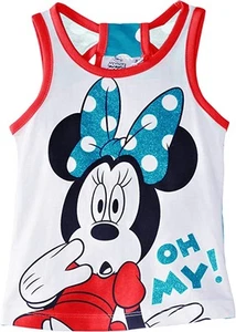 Disney Girls' Minnie Mouse Sleeveless T-Shirt, Blue White Polka Dots - 4 Years - Picture 1 of 9