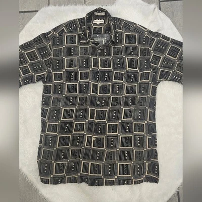 Pierre Cardin Black and Tan Casual Button Down Shirt Large - Image 1 of 4