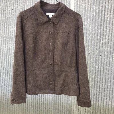 Chaqueta Coldwater Creek Marrón Espiga Botón A Presión Oficina Trabajo Talla 10 Foto 1 de 4