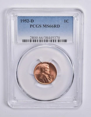 MS66 RD 1952-D Lincoln Wheat Cent PCGS Blue Lbl *1099 - Image 1 of 4