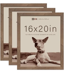 VCK 3 Pack 16x20 Inch Picture Frames Brown Walnut Natural Texture Solid Wood - Picture 1 of 6