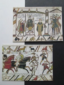 COLLECTION VILLE DE BAYEUX TAPISSERIE 2 Vtg Postcards NORMAN ARCHERS+KING HAROLD - Picture 1 of 3