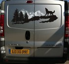 1 X 100CM MOUNTAINS AND SLED DOG VAN STICKERS DECALS MUSH MUSHER HUSKY WOLF  