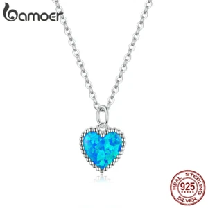 Nuevo Collar Genuino Plata Esterlina Ópalo Azul Corazón Cadena Minimalista Regalo Niña - Imagen 1 de 15