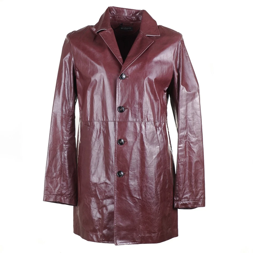 Kiton Burgundy Lightweight Calfskin Leather Three-Quarter Jacket M (Eu 50) Coat - Image 1 of 4