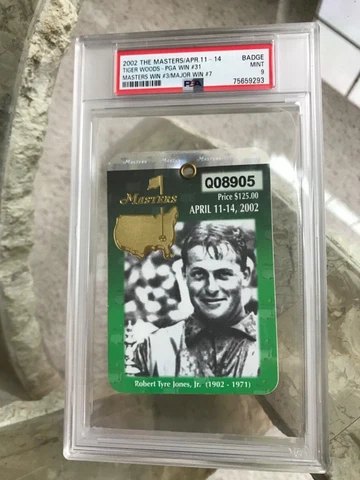 ๐ฅ๐ฅ RARE 2002 MASTERS BADGE TICKET AUGUSTA GOLF TIGER WOODS WINS! PSA 9!! ๐ฅ๐ฅ Cover
