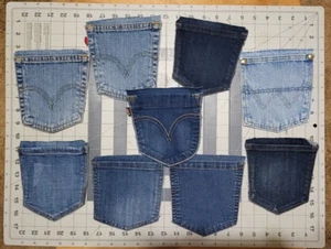 9 Blue Denim Jean Pockets Medium & Large Sizes repairs crafts quilting sewing - Picture 1 of 5