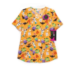 ScrubStar Womens L Halloween Scary Sweets Desserts Donuts Ice Cream Scrub Top - Picture 1 of 14