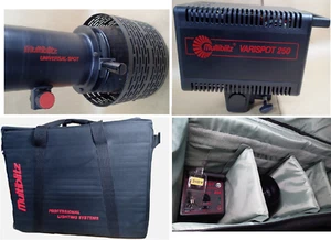 Multiblitz Universal Spot & Varispot 250 Studio Flash Strobes With Rolling Case - Picture 1 of 13