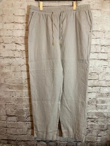Ellen Tracy Linen Pants Womens Large Tan Relaxed Beachy Lagom Neutral Drawstring - Picture 1 of 17