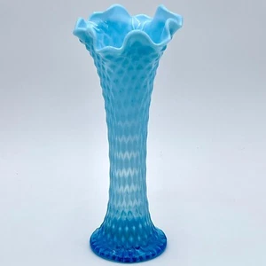 Northwood Antique Vtg Diamond Point Blue Opalescent Swung Glass Vase Early 1900 - Picture 1 of 11
