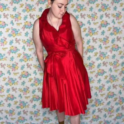 Ralph Lauren Talla 14 Rojo Seda Shantung Vestido Envolvente Foto 1 de 4