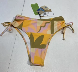 Quiksilver Ruched Tie Sides Bikini Bottoms Women's S Green Orange Pink Swim $50 - Picture 1 of 14