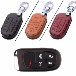 New Leather 5 Button Remote Key Bag Case Fob Holder Chain For Dodge Series - Picture 1 of 4