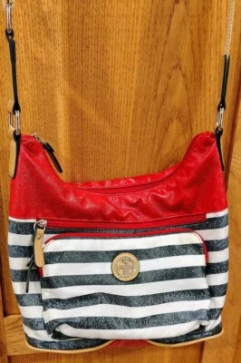 Bolsa tiracolo Giani Bernini listra branca vermelha alça de ombro M2 - Imagem 1 de 4