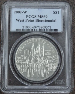2002-W West Point Unc Silver Dollar PCGS MS 69 US Mint Commemorative $1 - Image 1 of 2