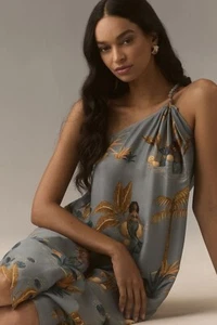 New Farm Rio x Anthropologie One-Shoulder Maxi Dress Slate M / L $238 NWT - Picture 1 of 5