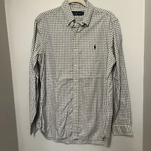Ralph Lauren Mens M Cotton Shirt Long Sleeve Button Yellow Blue Plaid Pony EUC - Picture 1 of 8