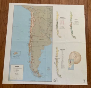 Mappa vintage originale 1972 del Cile, mappa misure 23 1/2 pollici x 23 1/2 pollici - Foto 1 di 11