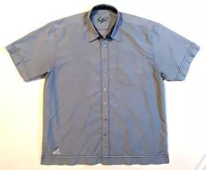 Point Zero Mens XL Button Up Satin Shirt Light Blue Sewn Pinstripes Embroidered - Picture 1 of 18
