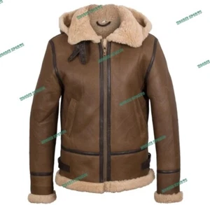 Women's B3 Pilot Aviator Coat Real Sheepskin Flying Jacket Brown Hooded Jacket - Picture 1 of 6
