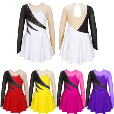 DE Mädchen Rollschuhkleid Langarm Ballettkleid Kleider Ballett Trikot Tanzkostüm - Bild 1 von 2