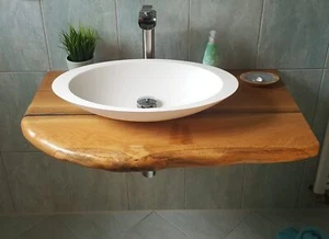 Waschtischplatte Eiche Massiv Waschtisch Eichenplatte mit Baumkante, alle Größen - Bild 1 von 12