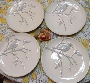 Pottery Barn 3D Blue Bird on Ast 9" Salatteller Set 4 Teller selten - Bild 1 von 6