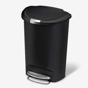 13 Gal. Semi-Round Step Trash Can with Soft-Close Locking Lid, Black Plastic - Picture 1 of 10