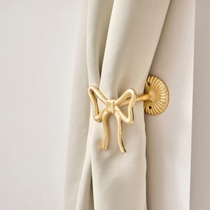 Set of 2 Gold Metal Bow Curtain Tie Backs - Picture 1 of 4