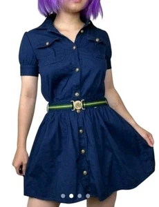 POLO RALPH LAUREN ~Girl's Size 14~ Navy Blue Button-Up Shirt Dress Belted. - Picture 1 of 17