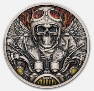 1 oz .999 Silver 2024 Republic of Ghana Antique Biker Bullion (w/ Box & COA) - Picture 1 of 7