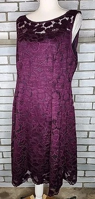 Liz Claiborne Women's Sleeveless Floral Lace Overlay A-Line Dress Sz 16 Purple  - Image 1 of 4