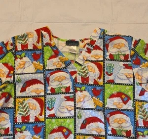Cherokee Women's Christmas Holiday Santa Scrub Top Large - Picture 1 of 8