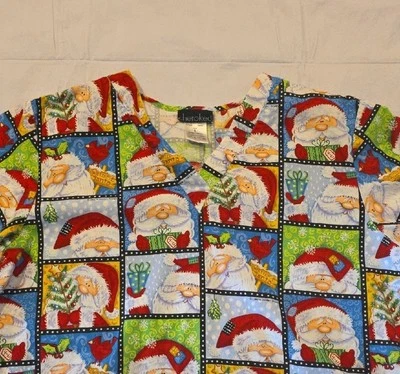 Cherokee Women's Christmas Holiday Santa Scrub Top Large - Image 1 of 4