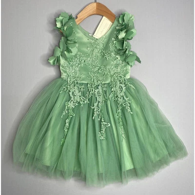 NWT TRISH SCULLY 3 Yr Floral Sleeve Green Bianca Party Dress Wedding Flower Girl - Изображение 1 из 4