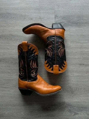 Botas vaqueras Olathe negras y naranjas vintage años 70 80 talla 9,5 Foto 1 de 4