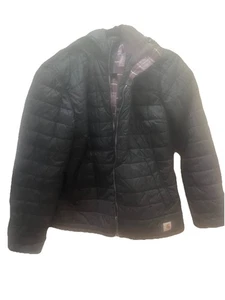 Size XL 16-18 Carhartt Zip Front Black Quilted Detachable Hood Jacket Pockets - Picture 1 of 14