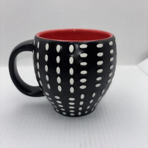 Starbucks 2008 Bone China Kaffeebecher schwarz mit weißen Punkten und rotem Interieur 12oz - Bild 1 von 3