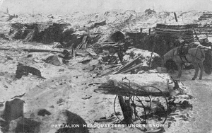 AK MILITÄR WWI NEUSEELAND BATAILLON HAUPTQUARTIER UNTER SCHNEE - Bild 1 von 2