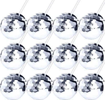 12 PCS Disco Ball Cups Tumbler Flash Cocktail Cup middle, Silver  - Image 1 of 4