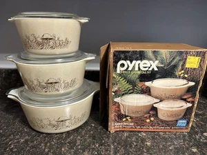 Vintage Pyrex 3 Piece With Lids Casserole Set Forest Fancies In Box 480-61 READ - Picture 1 of 10