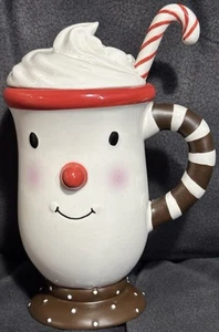 Department 56 Snowman Santa Mug Lid Candy Cane Stir Stick Christmas Ceramic 8 oz - Picture 1 of 11