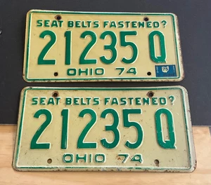 Pair 1975 Ohio License Plate Tag 1974 21235 Q - Picture 1 of 1