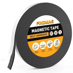 Magnetic Strip Tape 15Ft Flexible Roll Adhesive Backed Magnet Strong Sticky Back - Picture 1 of 6