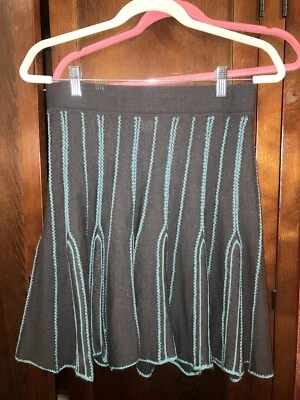 Suéter Marrón Con Turquesa Rayas Mezcla Lana Falda Mediana  Foto 1 de 4