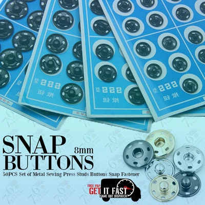 50X Black SNAP BUTTONS 8MM FASTENERS POPPERS PRESS STUD SEWING CRAFT FABRIC UK - Image 1 of 3