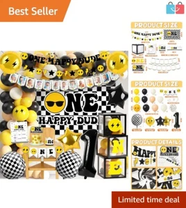 Premium Black & Yellow 1st Birthday Party Essentials - One Happy Dude Theme - Picture 1 of 9