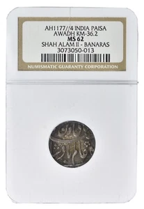 India Awadh State Shah Alam II Silver Paisa Banaras Mint AH 1177 4 Yr 4 (1763) - Picture 1 of 3